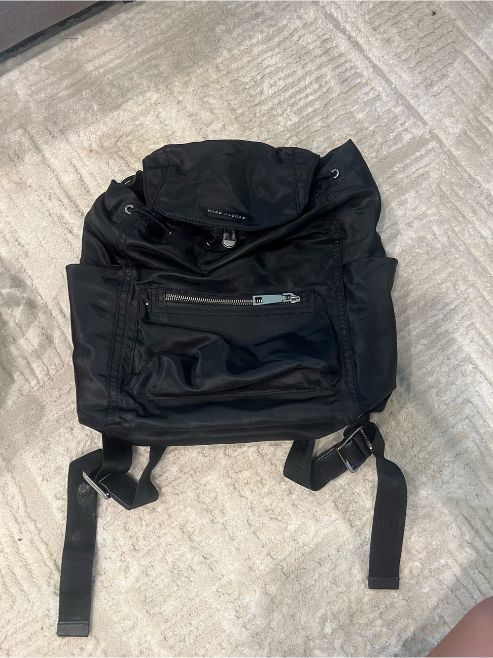 Marc Jacobs Black Nylon Flap Drawstring Backpack with Front Zip